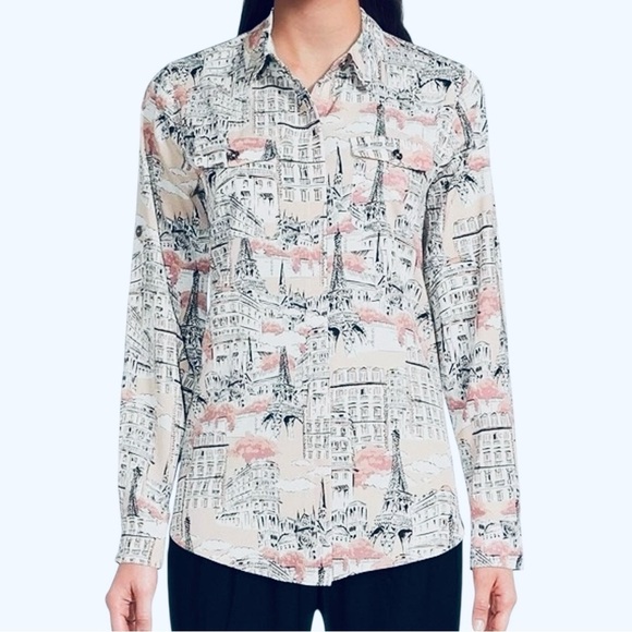 Karl Lagerfield Whimsical Print Collar Pocket Roll-Tab Shirt Dune Pink - L - Picture 3 of 12